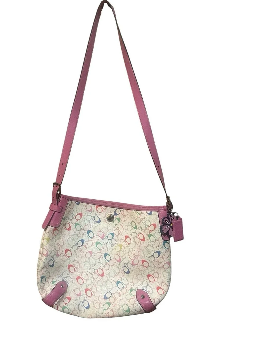 COACH HERITAGE CHELSEA PINK TRIM LOGO SIGNATURE SHOULDER BAG F16481 Extra Strap